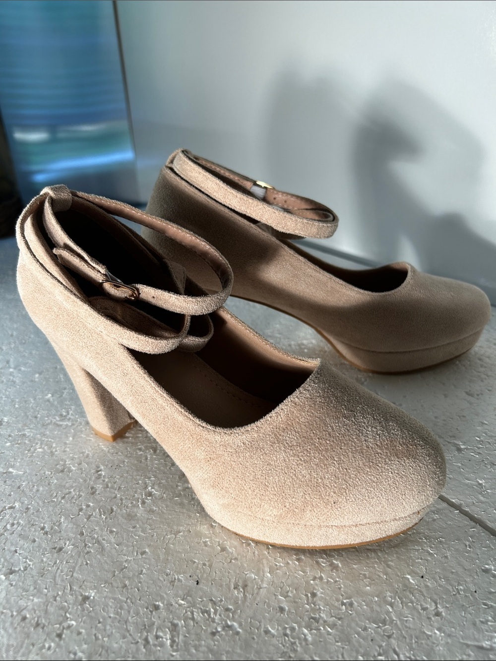 Nude SZ 8.5-9 Suede Mary Jane Platform Ankle Strap Heels Classic Coquette Prom